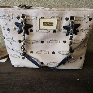Betsey Johnson Blush Pink Tote with Black Trim and Gold Hardware
